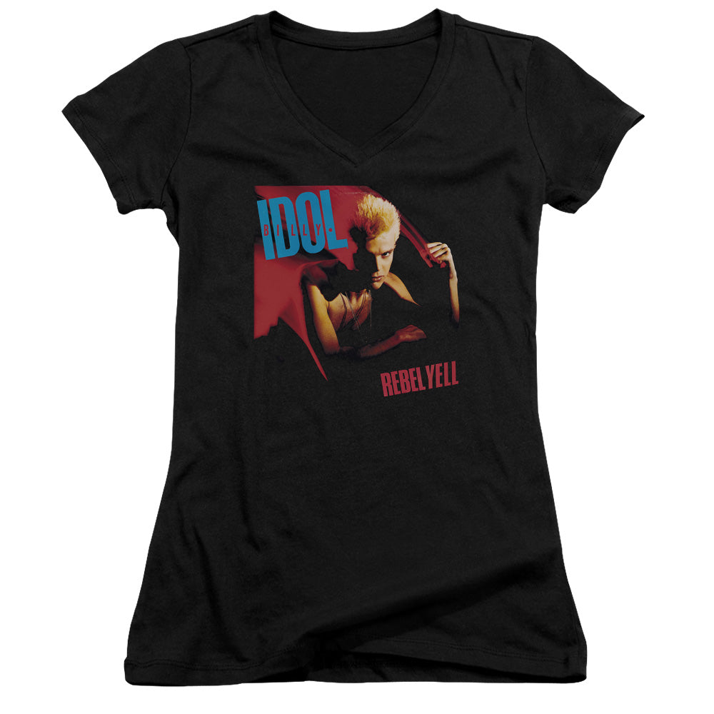 Billy Idol Rebel Yell Junior Sheer Cap Sleeve V-Neck Womens T Shirt Black