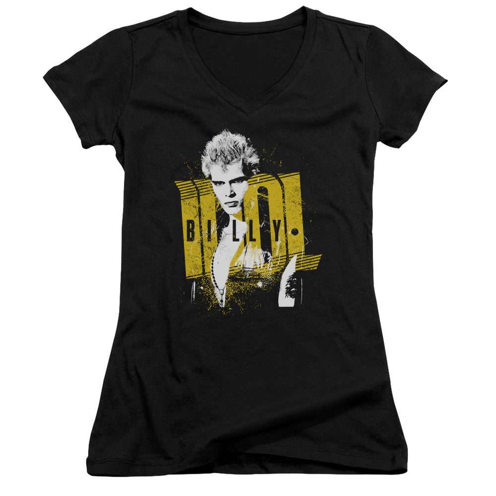 Billy Idol Brash Junior Sheer Cap Sleeve V-Neck Womens T Shirt Black