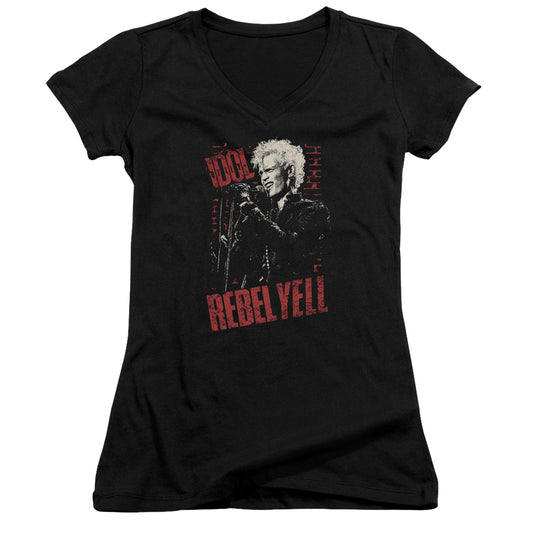 Billy Idol Brick Wall Junior Sheer Cap Sleeve V-Neck Womens T Shirt Black