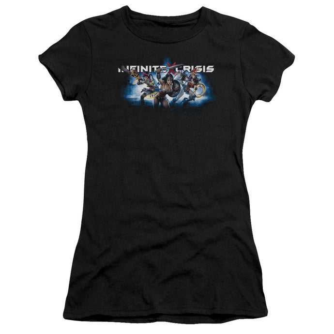 Infinite Crisis Ic Blue Junior Sheer Cap Sleeve Womens T Shirt Black