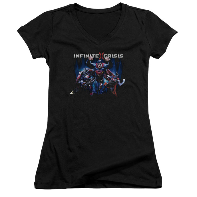 Infinite Crisis Ic Super Junior Sheer Cap Sleeve V-Neck Womens T Shirt Black