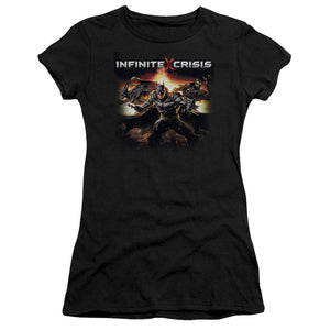 Infinite Crisis Batmen Junior Sheer Cap Sleeve Womens T Shirt Black