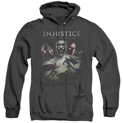 Injustice Gods Among Us Key Art Mens Heather Hoodie Black Officially Licensed
