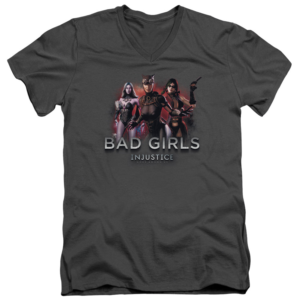 Injustice Gods Among Us Bad Girls Mens Slim Fit V-Neck T Shirt Charcoal