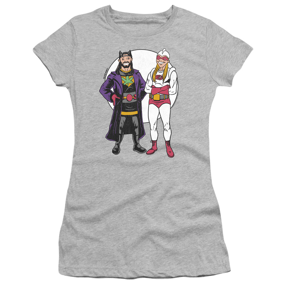 Jay and Silent Bob Bob Kane Cover Junior Sheer Cap Sleeve Womens T Shirt Athletic Heather