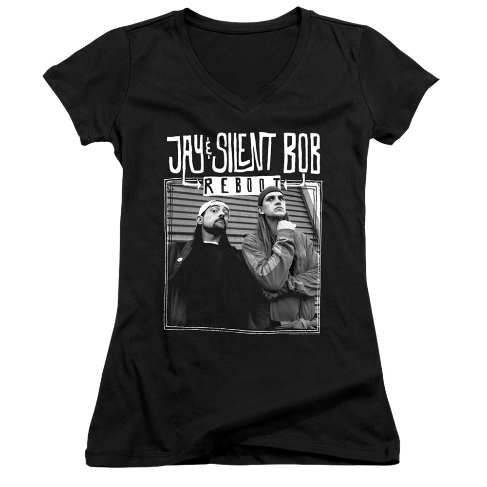 Jay and Silent Bob Taking It Back Junior Sheer Cap Sleeve V-Neck Womens T Shirt Black