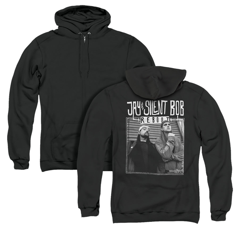 Jay and Silent Bob Taking It Back Back Print Zipper Mens Hoodie Black