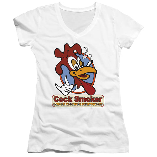 Jay and Silent Bob Cock Smoker Junior Sheer Cap Sleeve V-Neck Womens T Shirt White