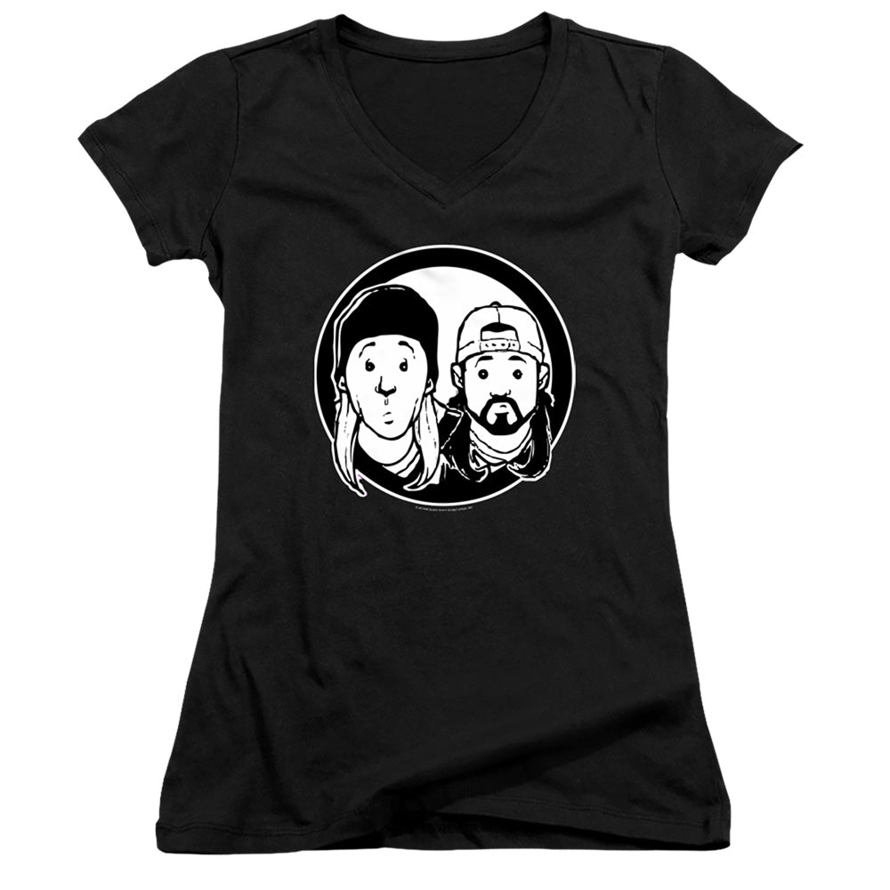 Jay and Silent Bob Just Jay and Silent Bob Junior Sheer Cap Sleeve V-Neck Womens T Shirt Black