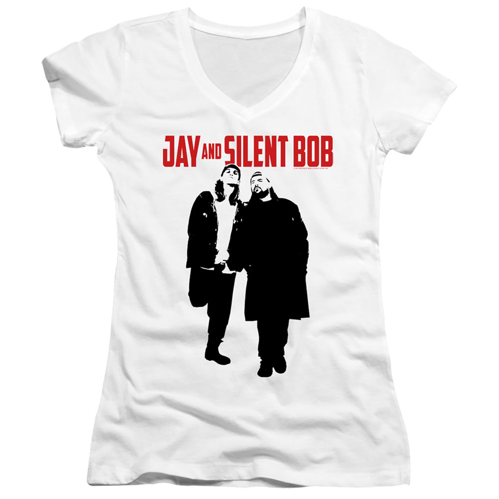 Jay and Silent Bob Graffiti Junior Sheer Cap Sleeve V-Neck Womens T Shirt White