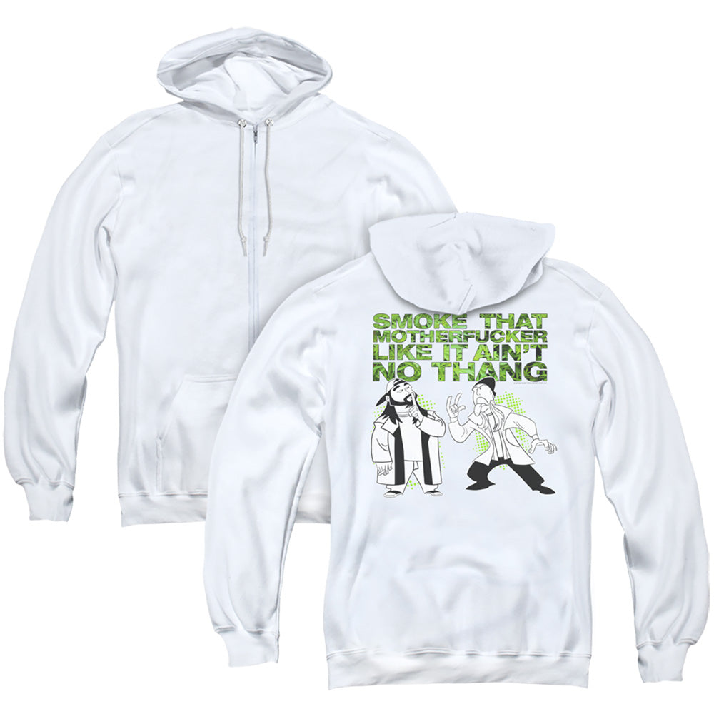 Jay and Silent Bob Oke Back Print Zipper Mens Hoodie White