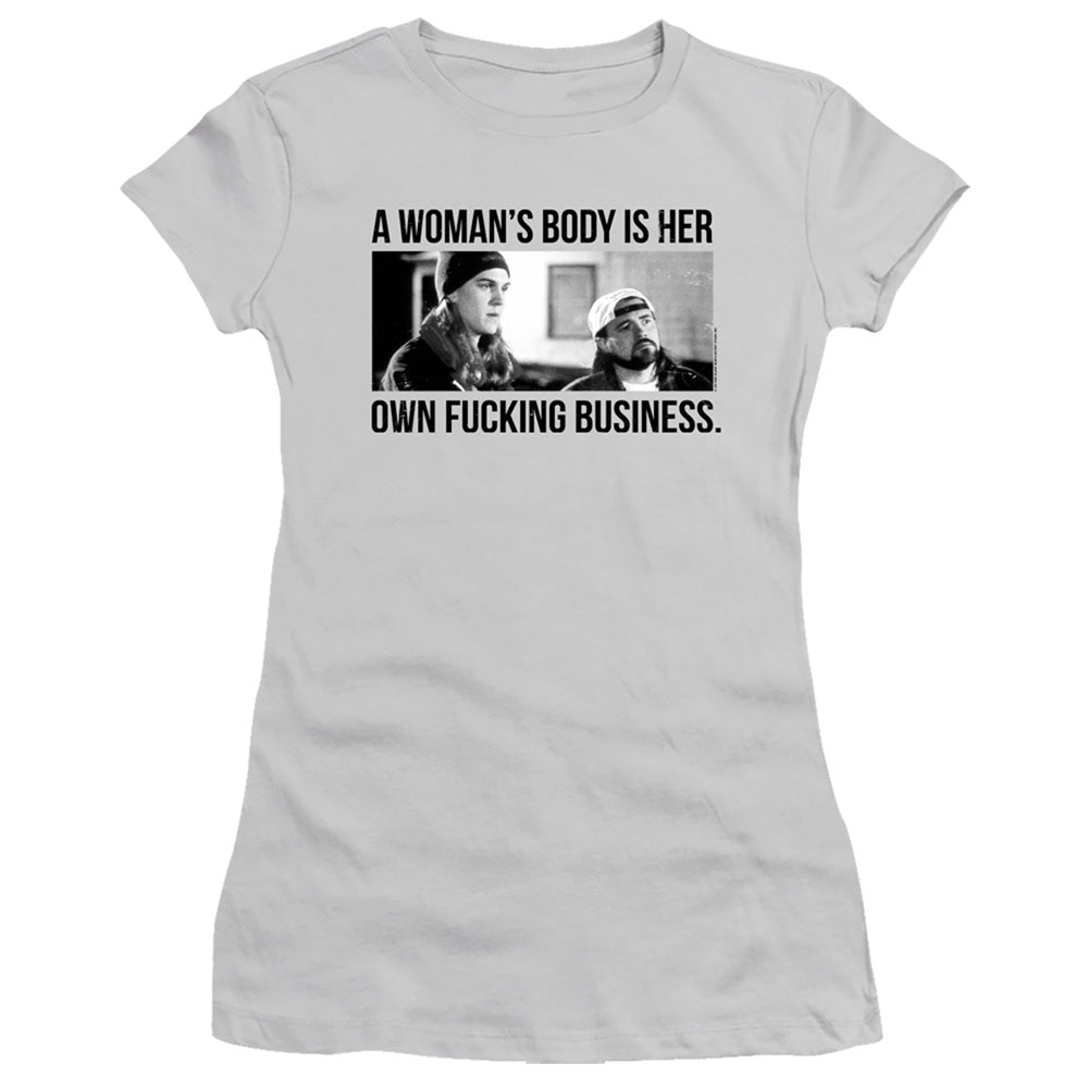 Jay and Silent Bob Business Junior Sheer Cap Sleeve Womens T Shirt Silver