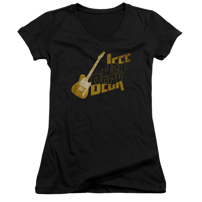 Jeff Beck That Yellow Guitar Junior Sheer Cap Sleeve V-Neck Womens T Shirt Black
