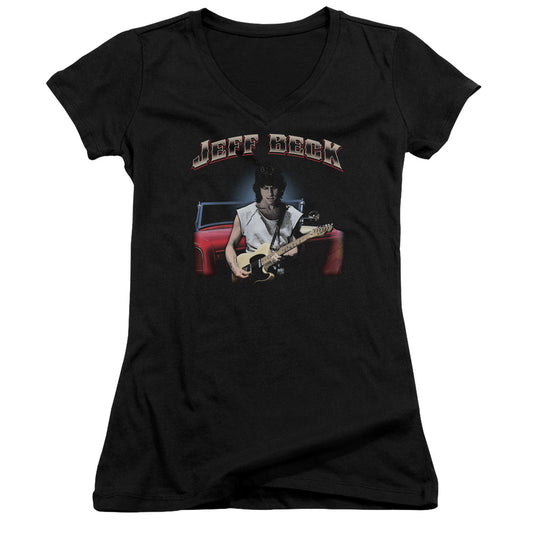 Jeff Beck Jeffs Hotrod Junior Sheer Cap Sleeve V-Neck Womens T Shirt Black