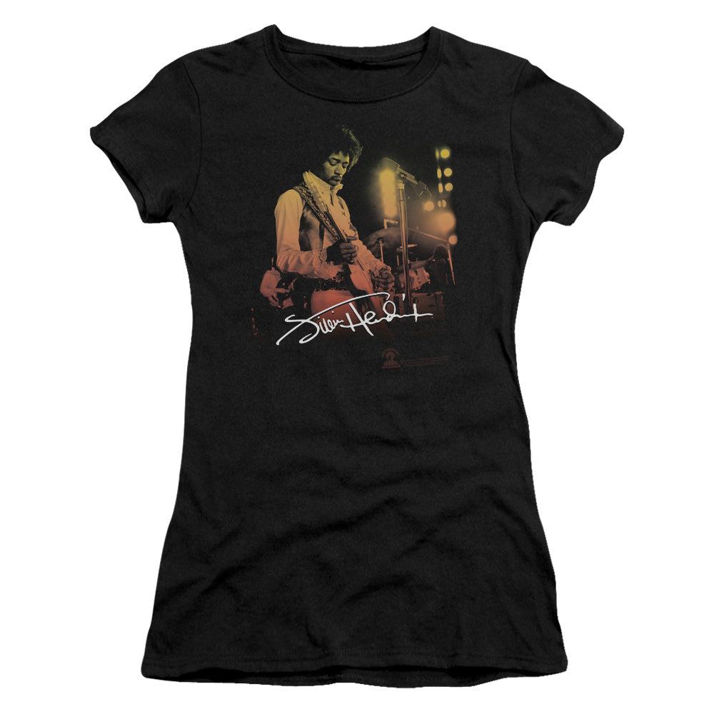 Jimi Hendrix Live On Stage Junior Sheer Cap Sleeve Womens T Shirt Black