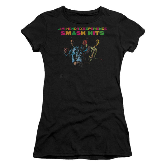 Jimi Hendrix Smash Hits Junior Sheer Cap Sleeve Womens T Shirt Black