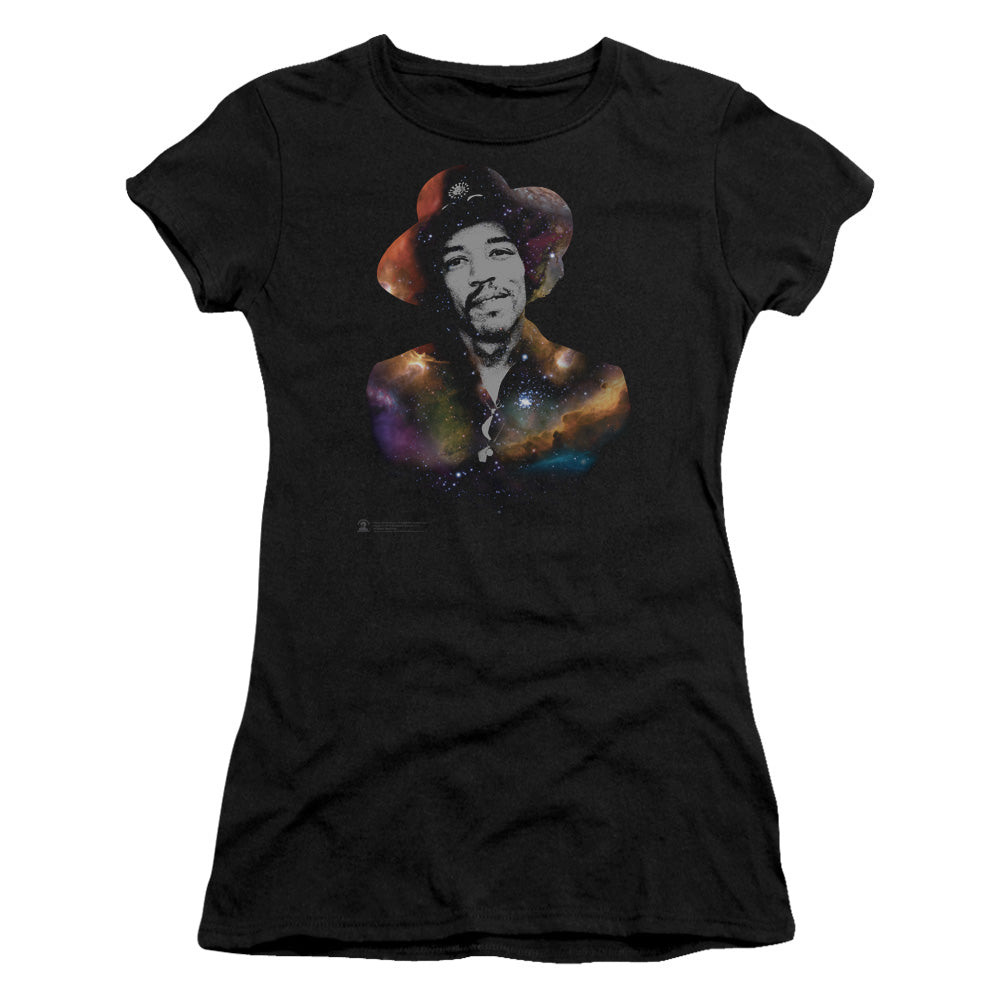 Jimi Hendrix Cosmic Jimi Junior Sheer Cap Sleeve Womens T Shirt Black