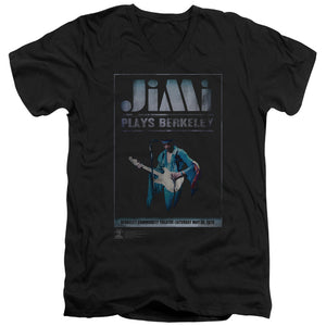 Jimi Hendrix Jimi Plays Poster Mens Slim Fit V-Neck T Shirt Black