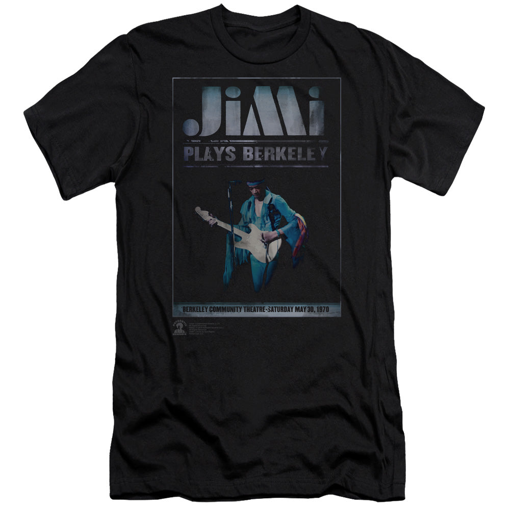 Jimi Hendrix Jimi Plays Poster Slim Fit Mens T Shirt Black
