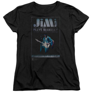 Jimi Hendrix Jimi Plays Poster Womens T Shirt Black