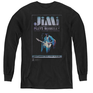 Jimi Hendrix Jimi Plays Poster Long Sleeve Kids Youth T Shirt Black