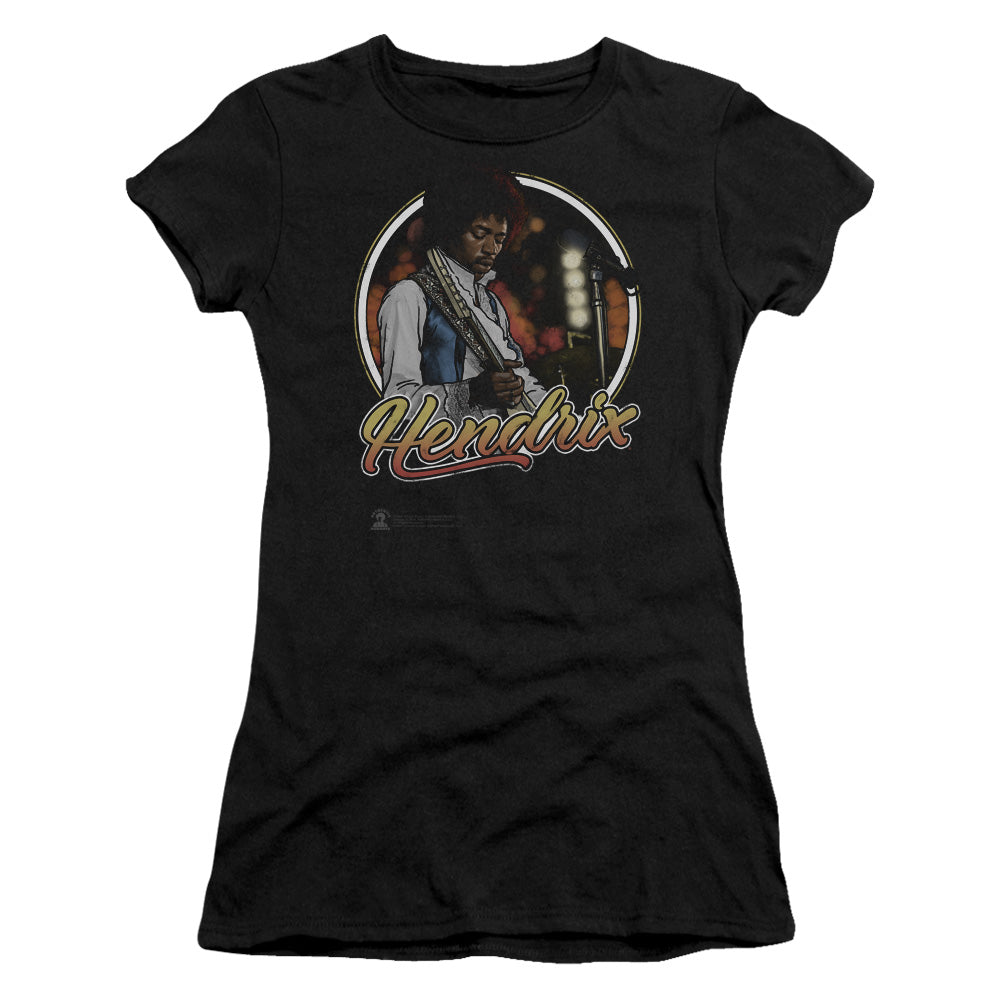 Jimi Hendrix Hollywood Bowl Junior Sheer Cap Sleeve Womens T Shirt Black