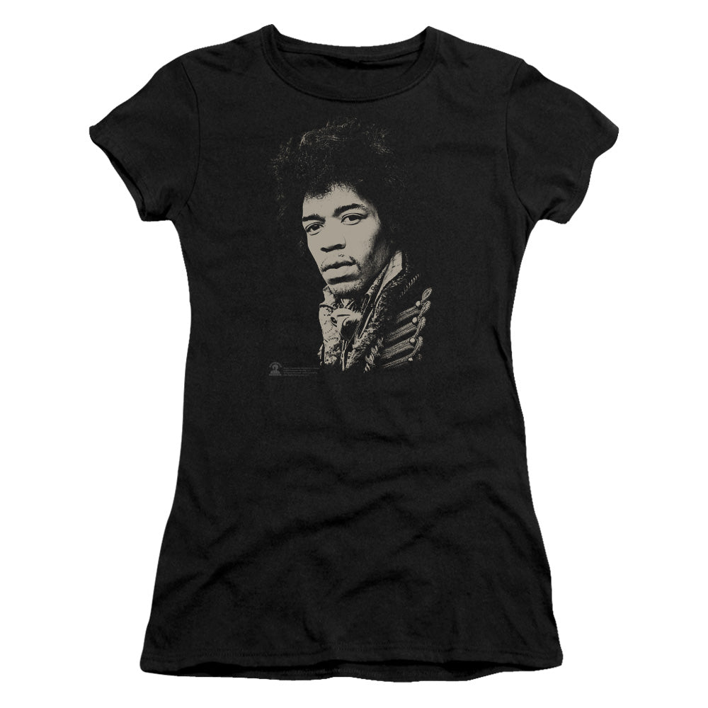 Jimi Hendrix Classic Jimi Junior Sheer Cap Sleeve Womens T Shirt Black