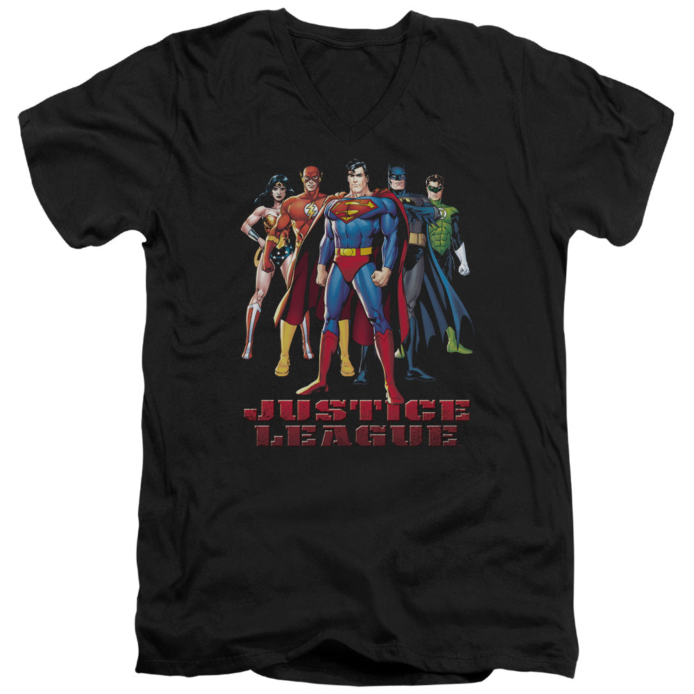 Justice League in League Mens Slim Fit V-Neck T Shirt Black