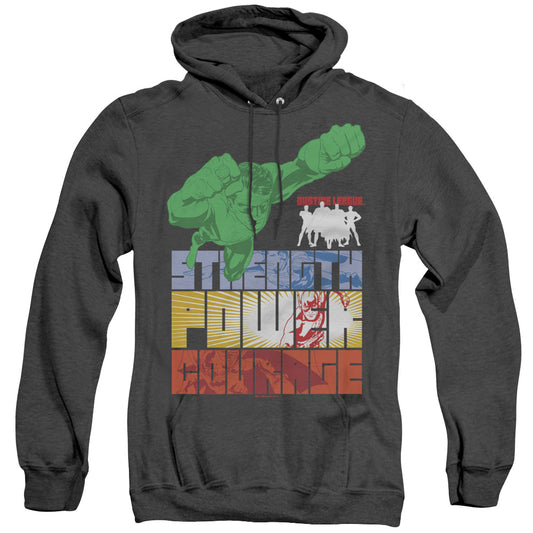 Justice League Of America Heroic Qualities Mens Heather Hoodie Black Officially Licensed