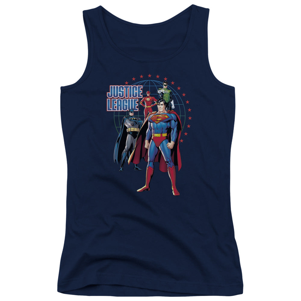 Justice League Protectors Womens Tank Top Shirt Navy Blue