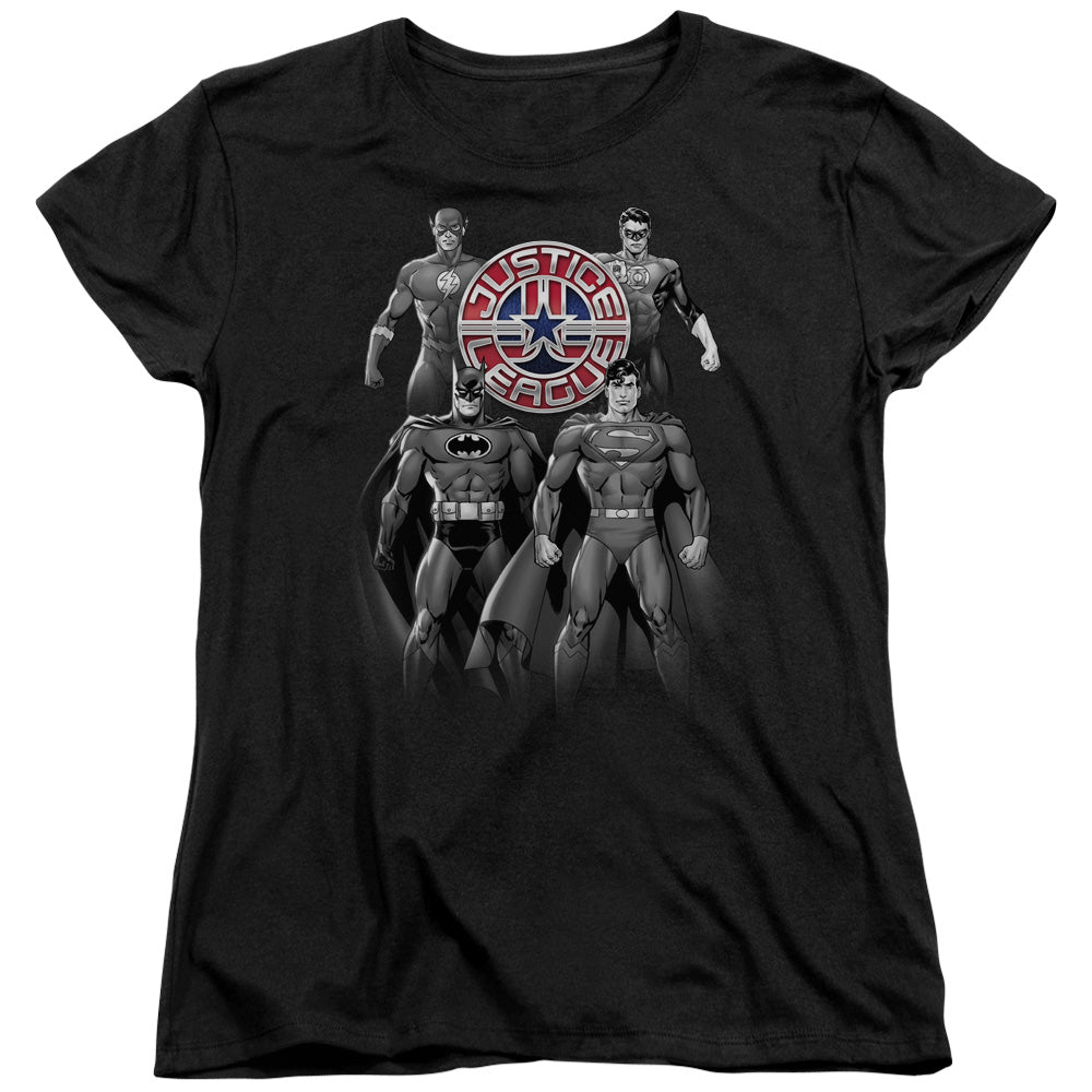 Justice League Shades of Gray Womens T Shirt Black