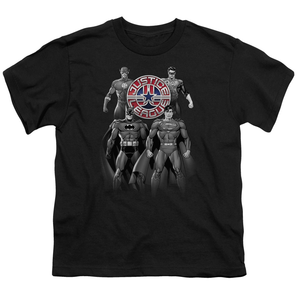 Justice League Shades of Gray Kids Youth T Shirt Black