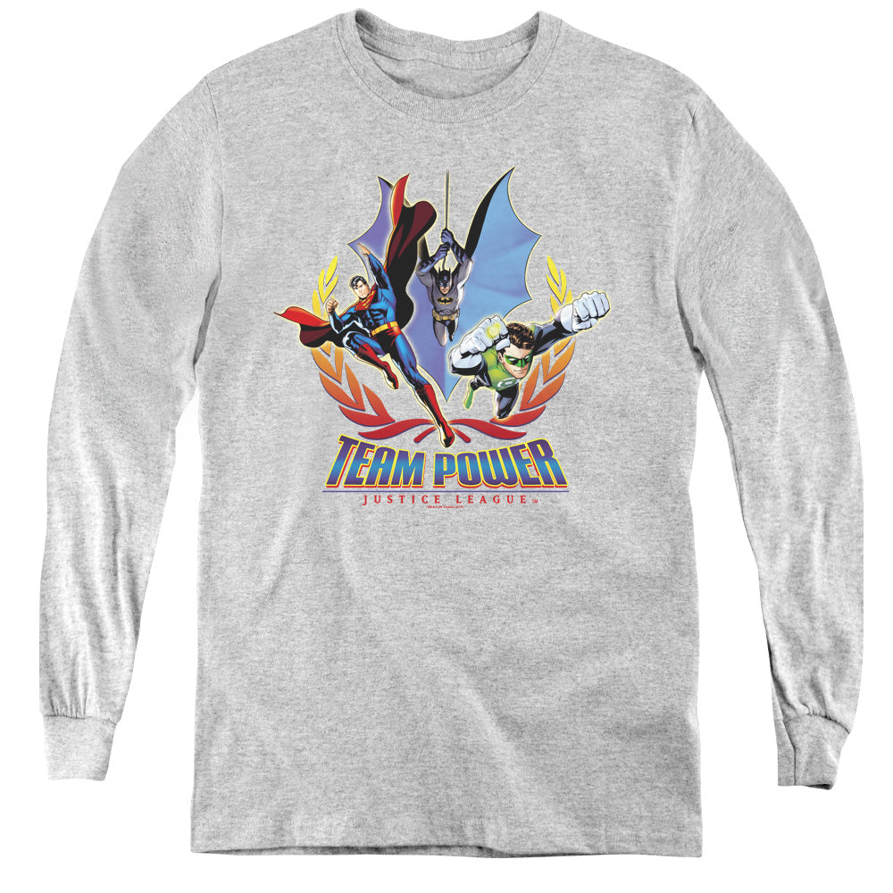 Justice League Team Power Long Sleeve Kids Youth T Shirt Athletic Heather
