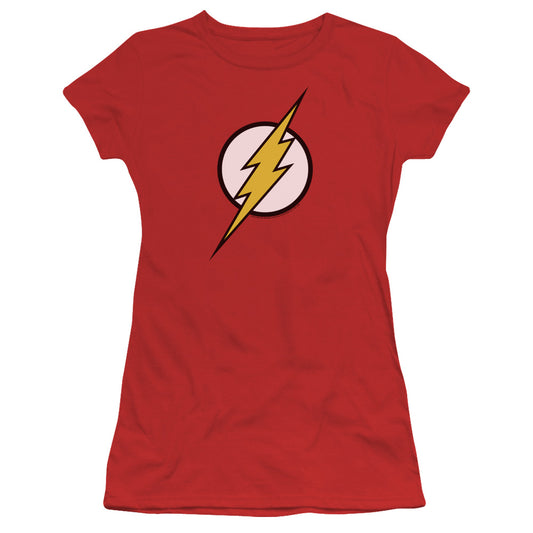 Justice League Flash Logo Junior Sheer Cap Sleeve Womens T Shirt Red