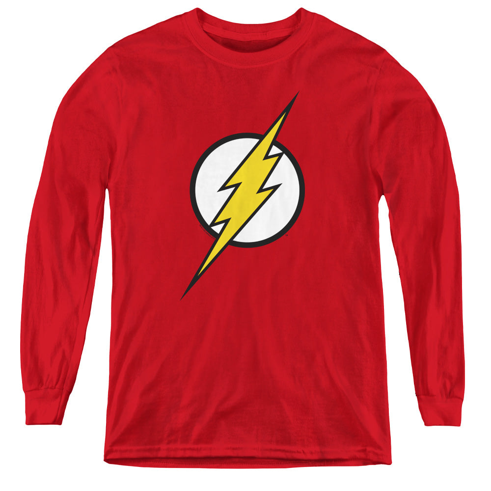 Justice League Flash Logo Long Sleeve Kids Youth T Shirt Red