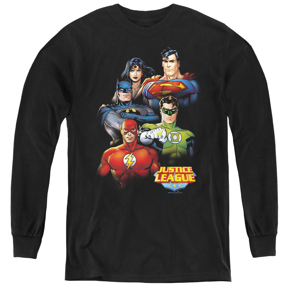 Justice League Group Portrait Long Sleeve Kids Youth T Shirt Black