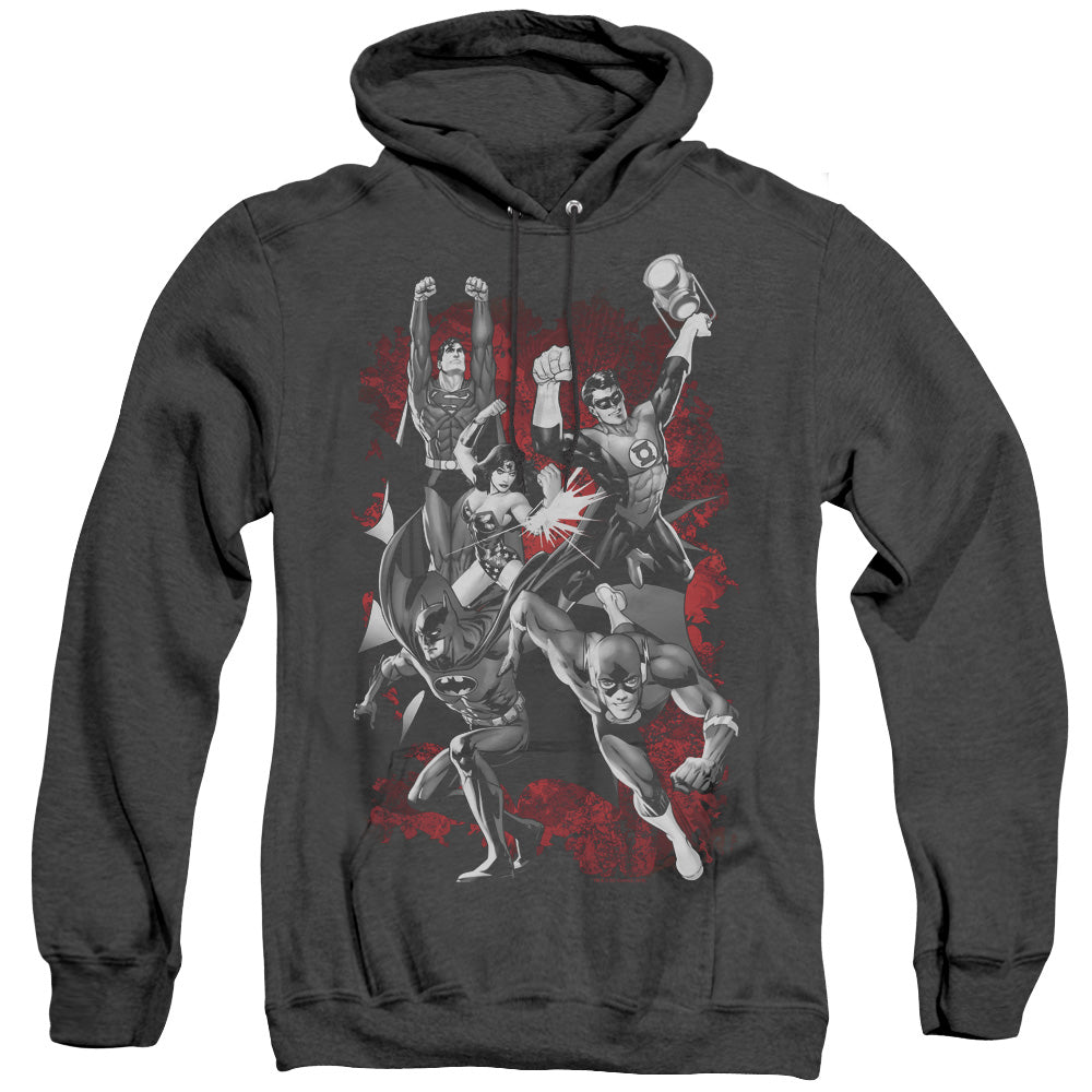 Justice League Of America Justice League Of America Explosion Mens Heather Hoodie Black Officially Licensed