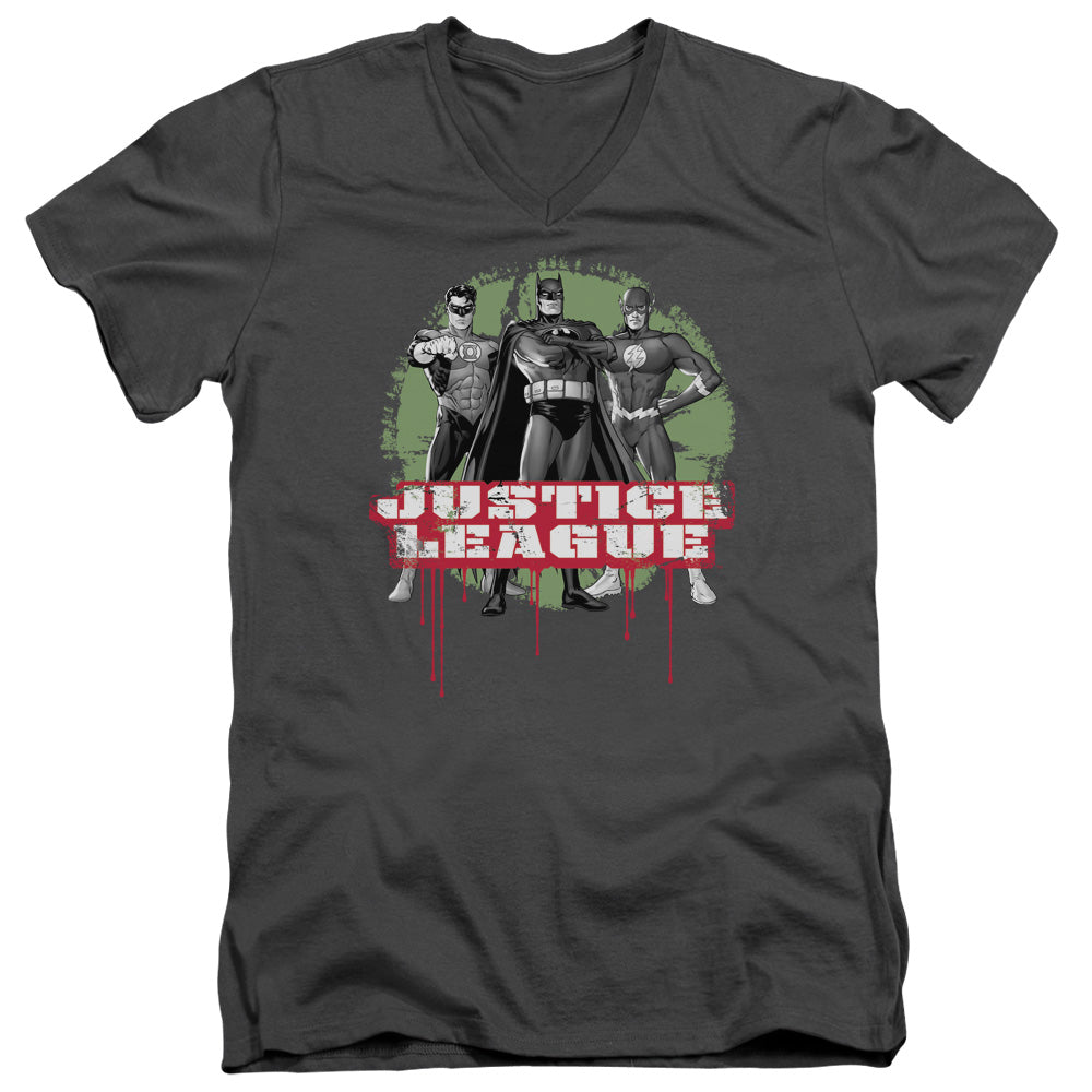 Justice League Justice League Trio Mens Slim Fit V-Neck T Shirt Charcoal