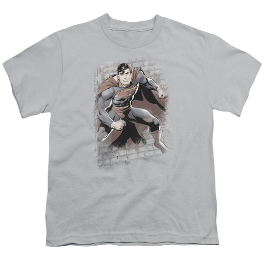 Justice League Superman Bricks Kids Youth T Shirt Silver