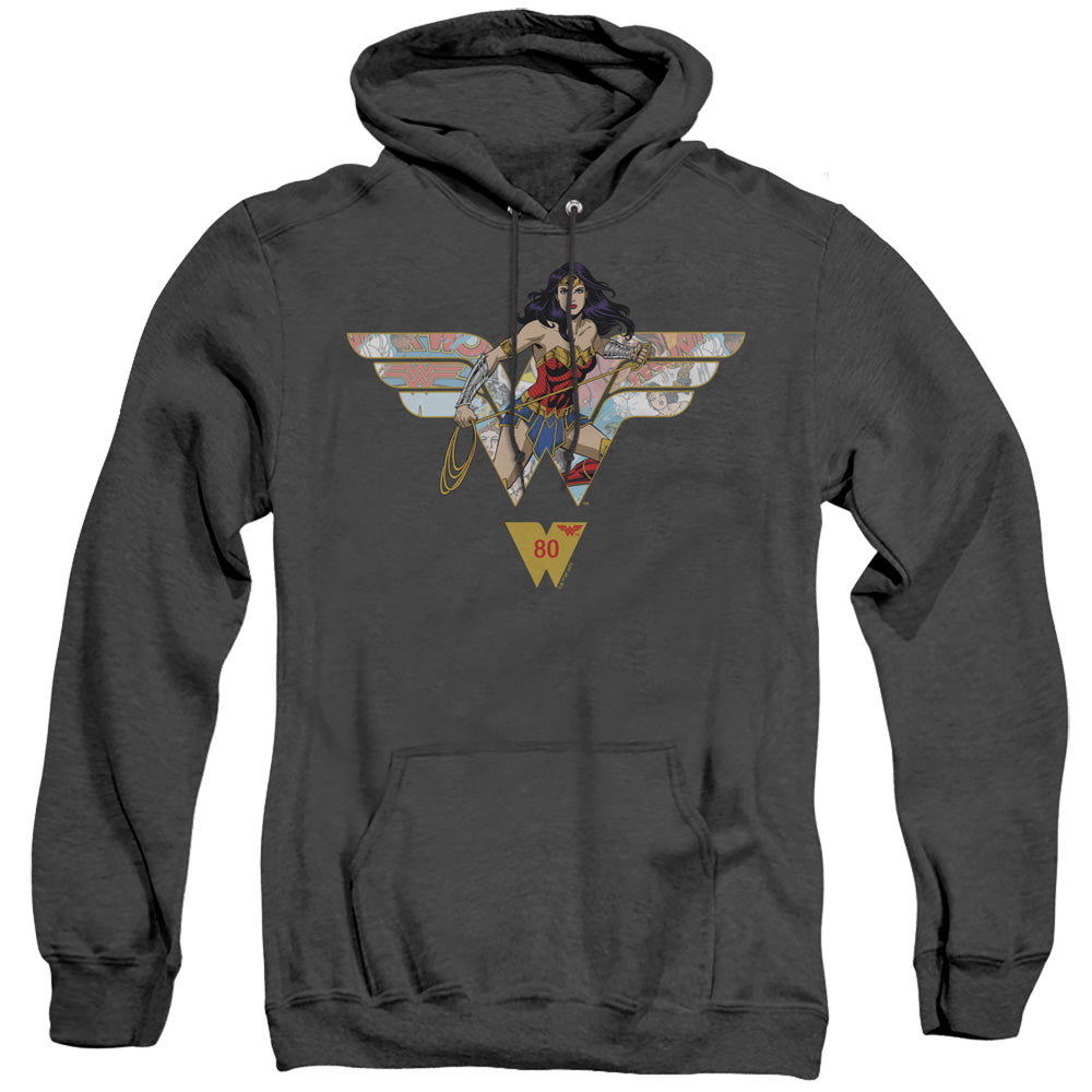 Wonder Woman Ww 80Th Collage Logo Mens Heather Hoodie Black