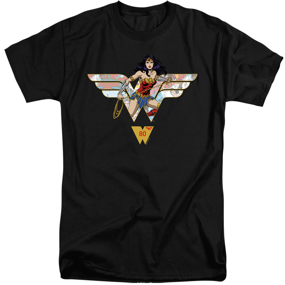 Wonder Woman Ww 80Th Collage Logo Mens Tall T Shirt Black