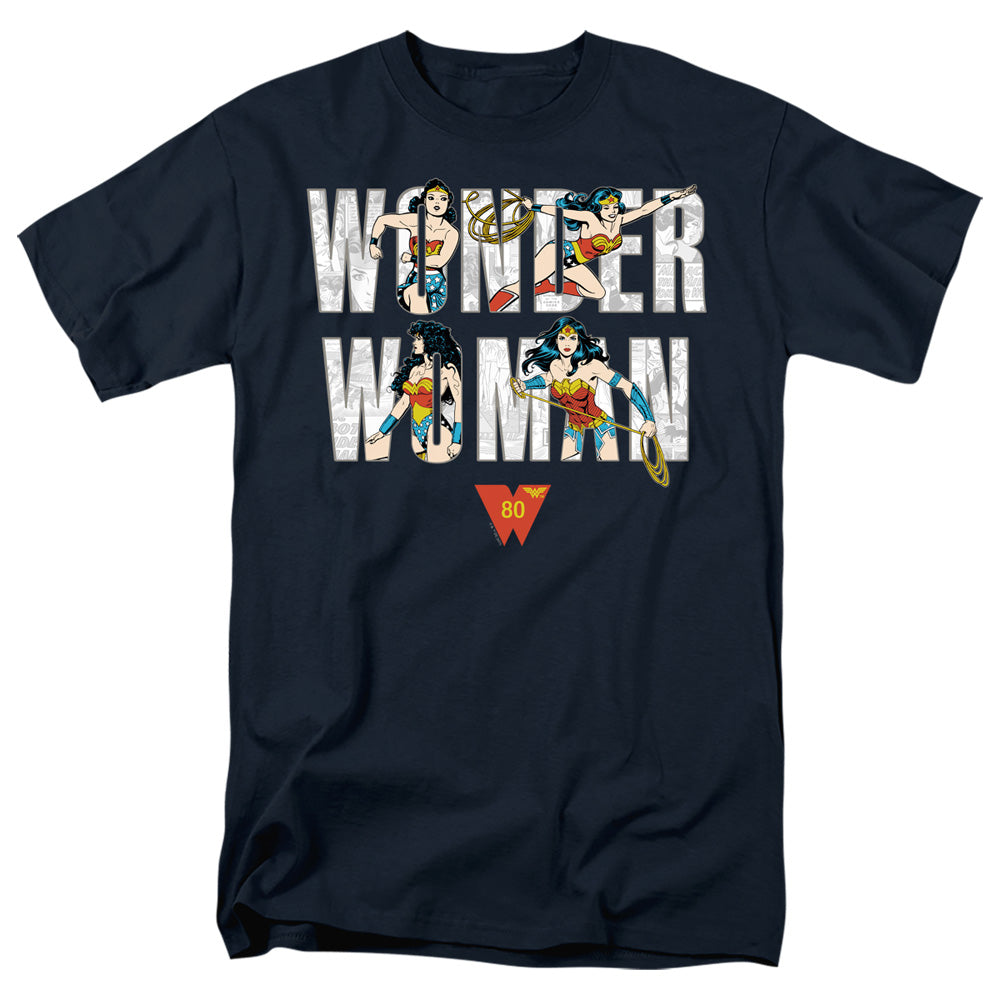 Wonder Woman Ww 80Th Illustrated Type Mens T Shirt Navy