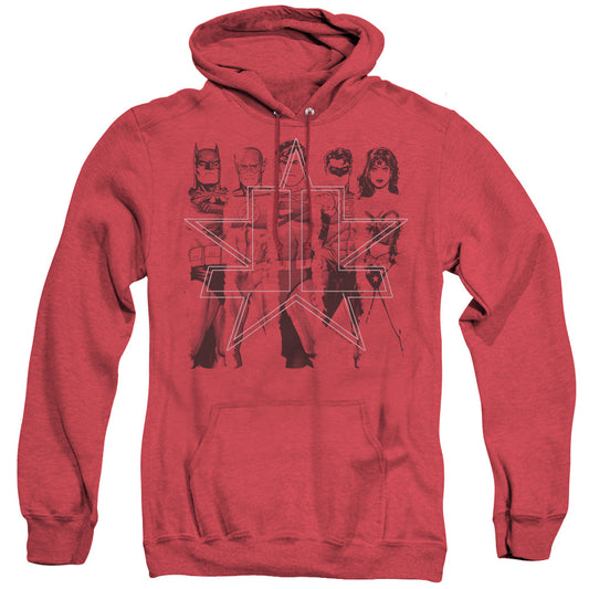 Justice League Of America Five Stars Mens Heather Hoodie Red Officially Licensed