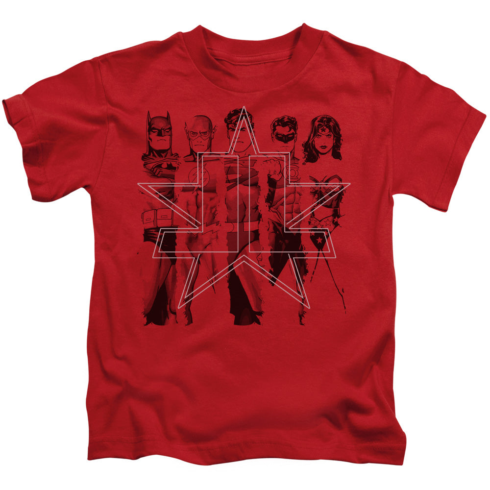 Justice League Five Stars Juvenile Kids Youth T Shirt Red 