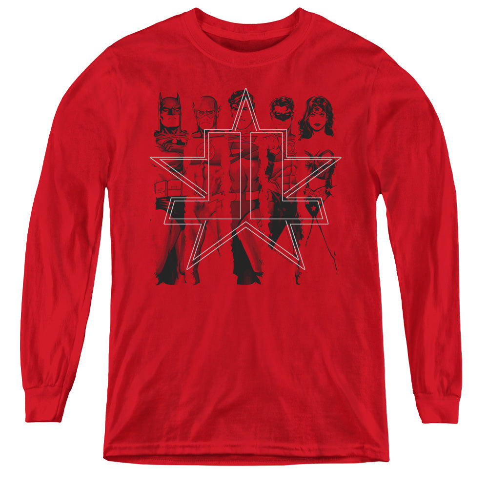 Justice League Five Stars Long Sleeve Kids Youth T Shirt Red