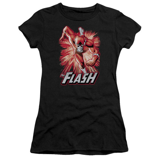 Justice League Flash Red & Gray Junior Sheer Cap Sleeve Womens T Shirt Black