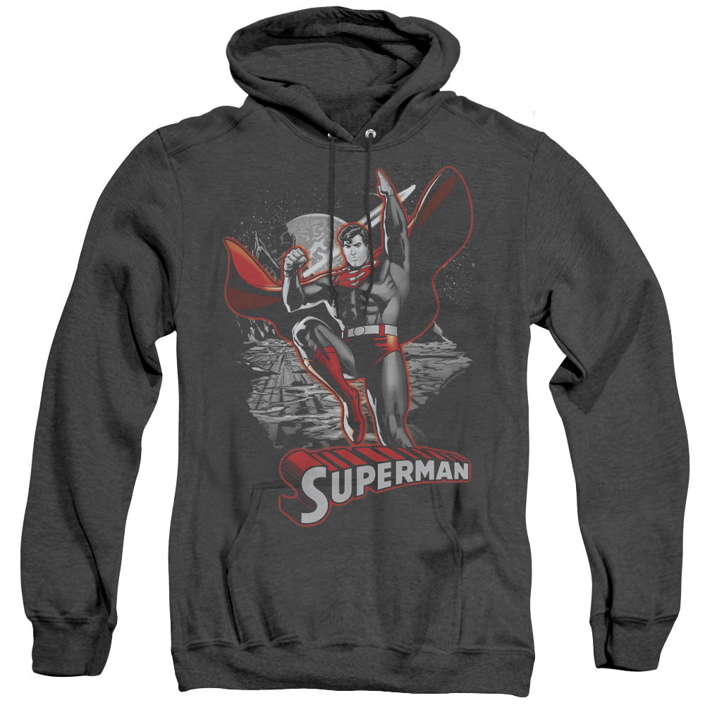 Jla Superman Red & Gray Mens Heather Hoodie Black