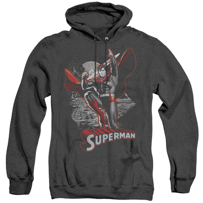 Jla Superman Red & Gray Mens Heather Hoodie Black