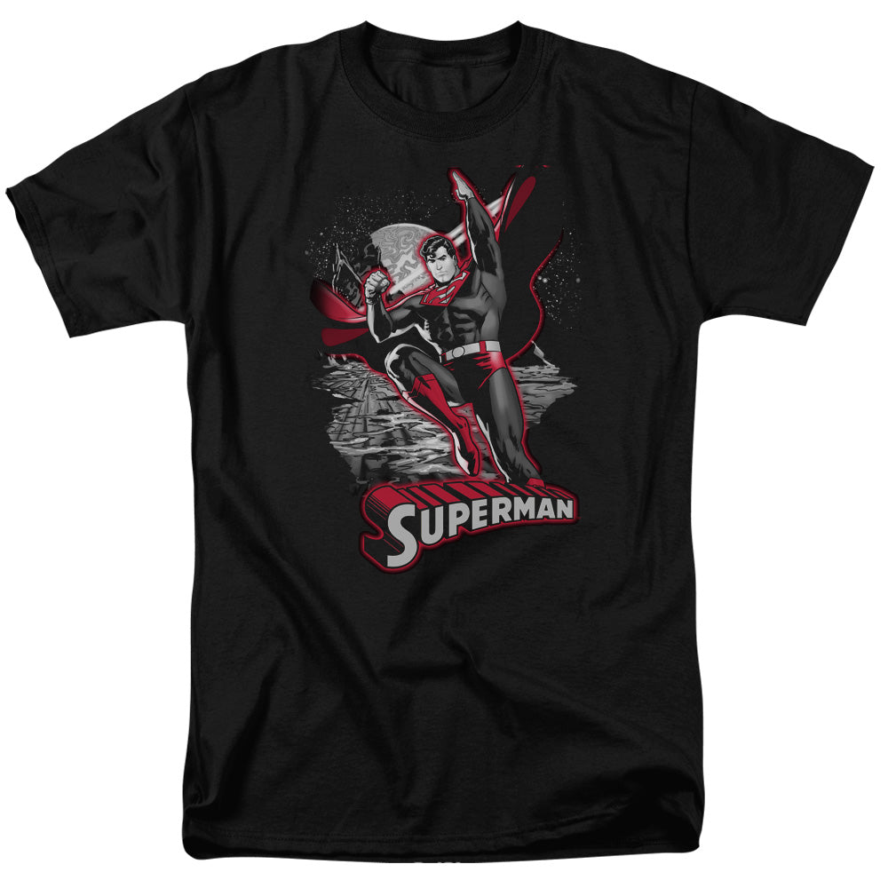 Justice League Superman Red & Gray Mens T Shirt Black