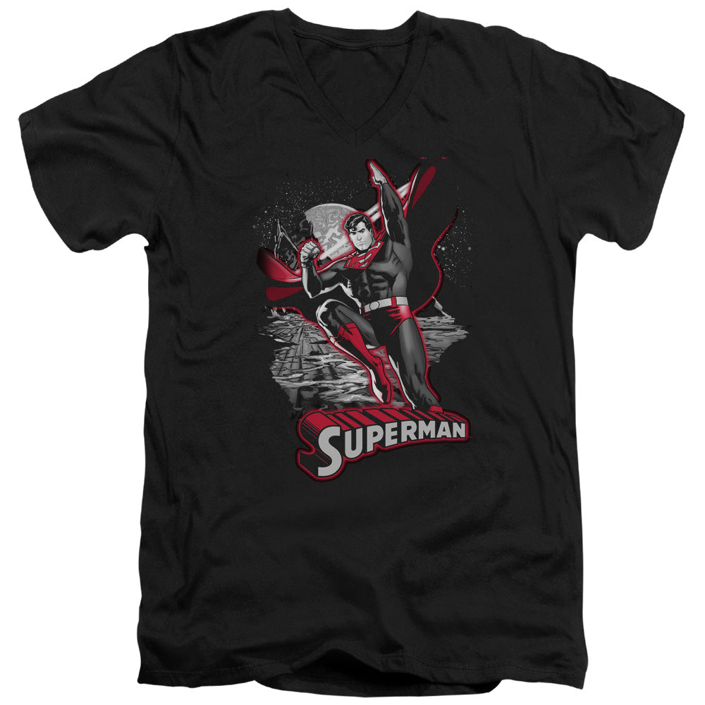 Justice League Superman Red & Gray Mens Slim Fit V-Neck T Shirt Black